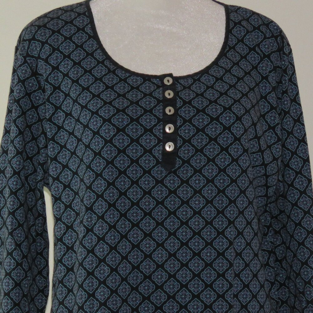 Croft & Borrow Black Floral Round Neck Pullover Top Size XL (C1231)